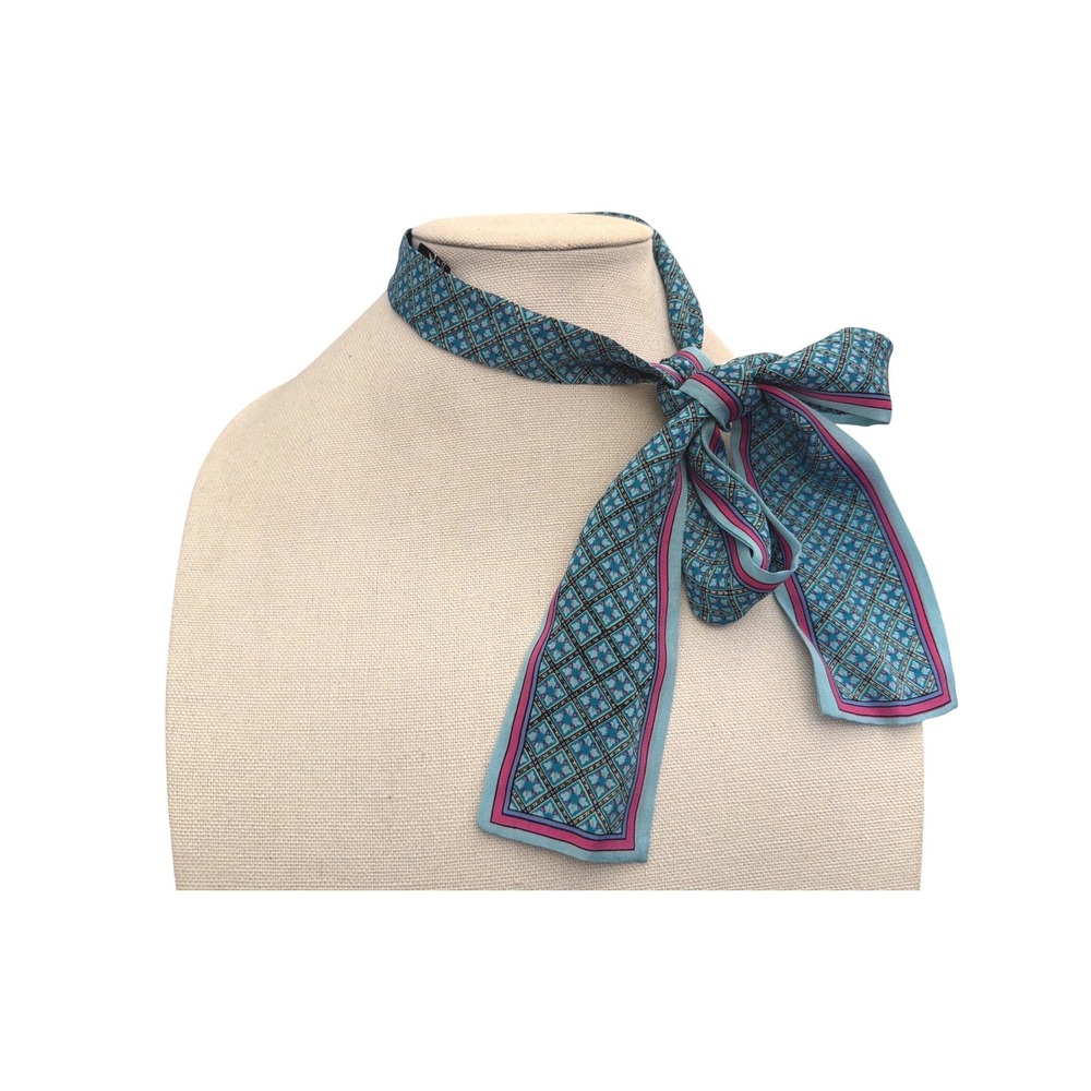 Vintage Revelli Silk Skinny Scarf Turquoise Geometric Mod Retro Chic